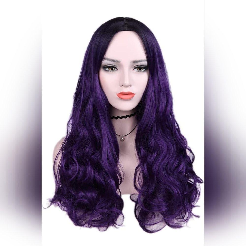 Quantum Love Ombre Wig Long Curly Wavy Ombre Black to Violet